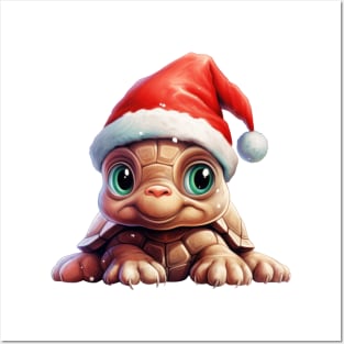 Christmas Peeking Baby Turtle Posters and Art